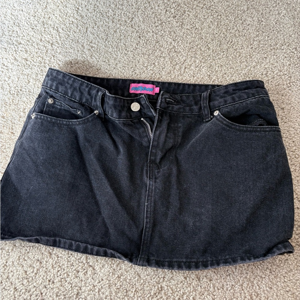 2 Denim skirts Edikted Black Mini Denim Skirt and Dark Blue Mini Denim Skirt